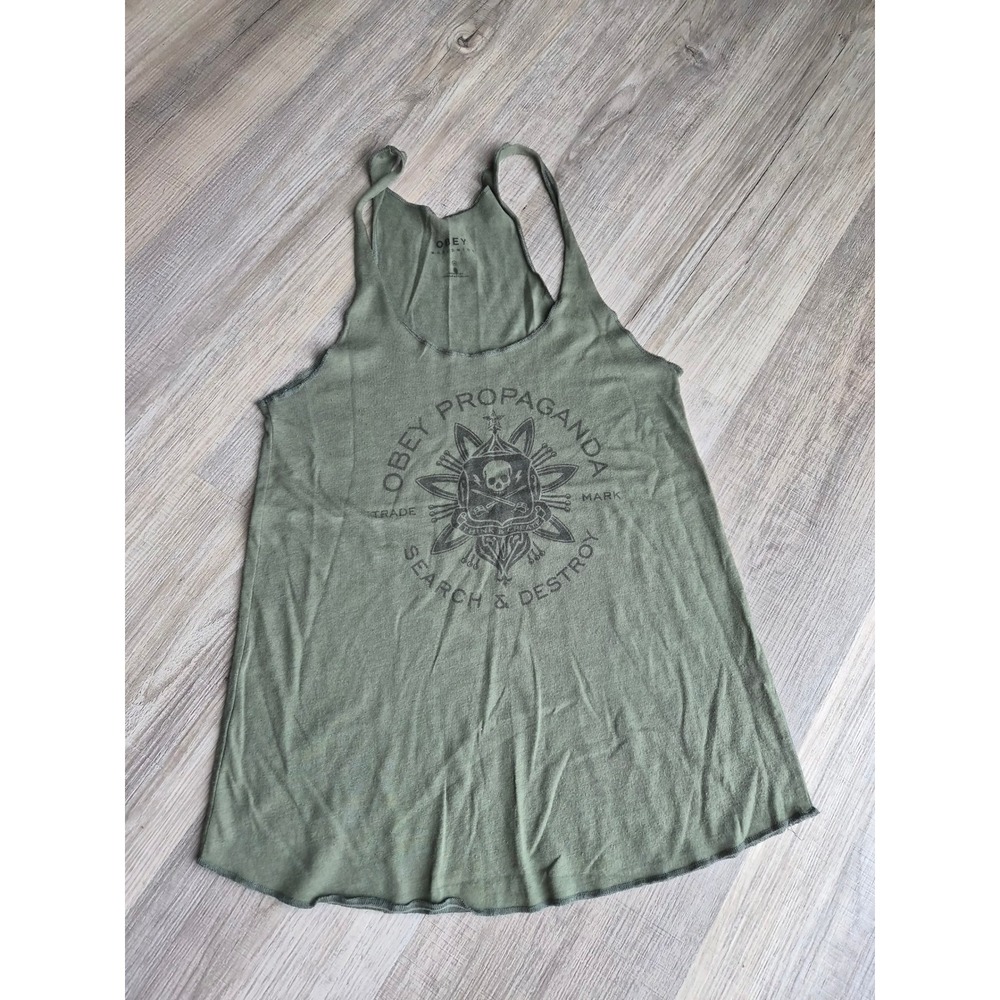 Obey Worldwide Propaganda Search & Destroy Tank Top Olive Green Graphic Size M